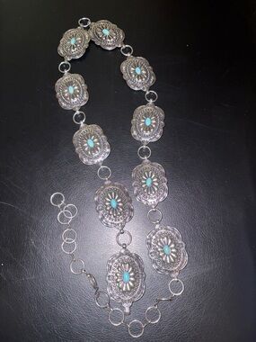 Turquoise Accented Silver Concho Belt